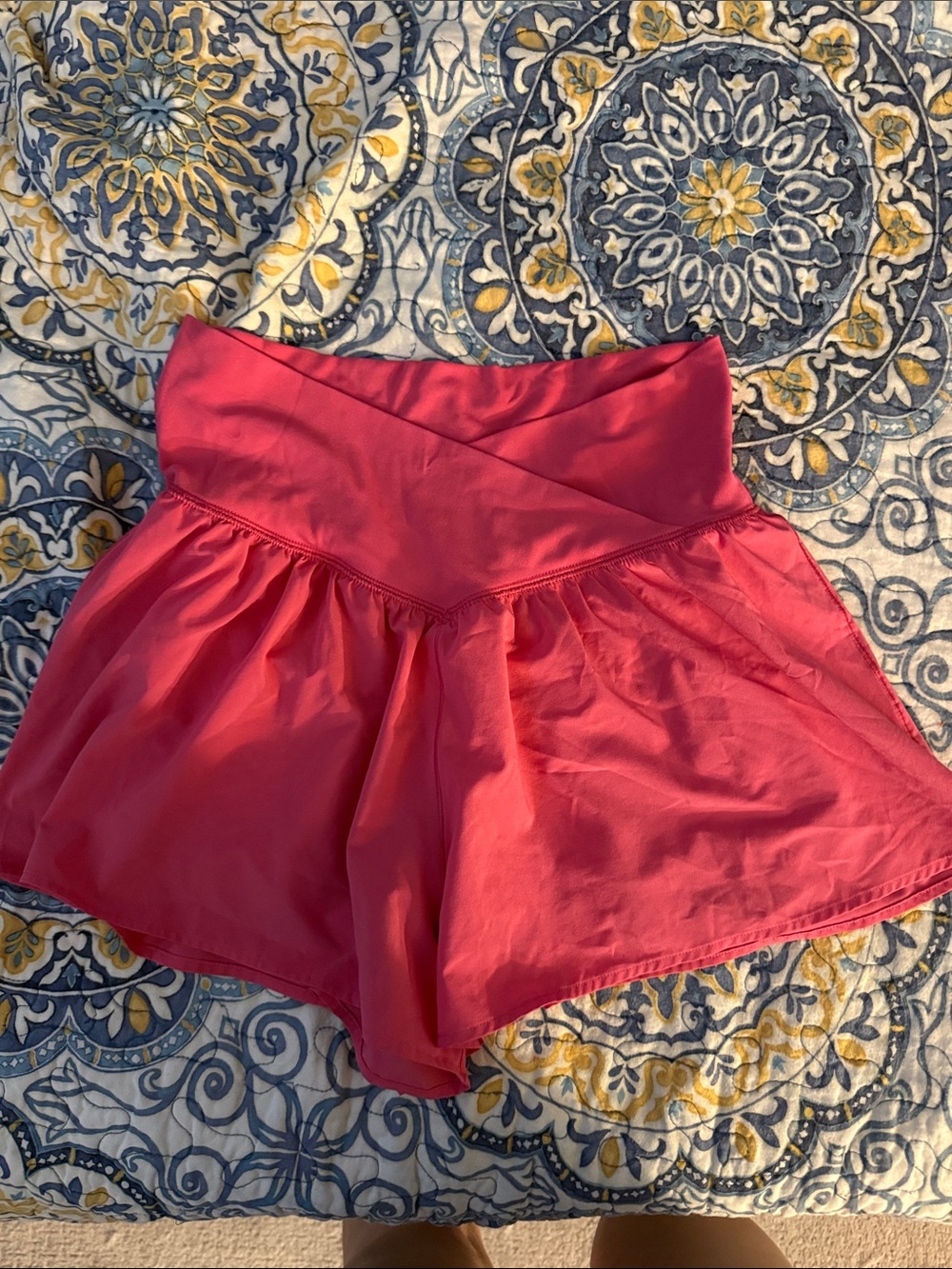 aerie Coral High-Rise Flared Athletic Shorts - Picture 1 of 3